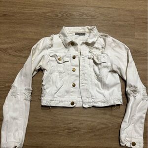 LF Carmar (fits like xs/ 0) white cropped denim jacket with distressed details
